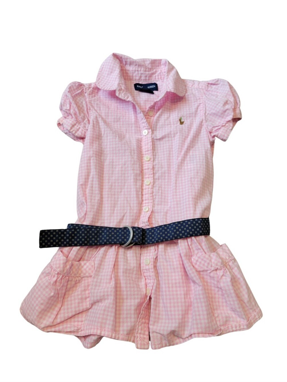 Ralph Lauren Pink Gingham Belted Shirt Dress 2T